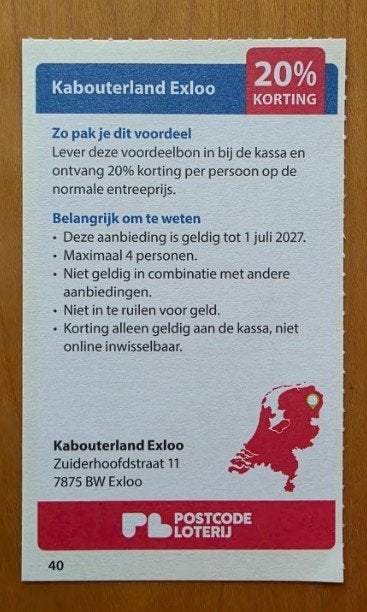 Kabouterland Exloo 20% kortingsbon *, Tickets en Kaartjes, Drie personen of meer, Kortingskaart