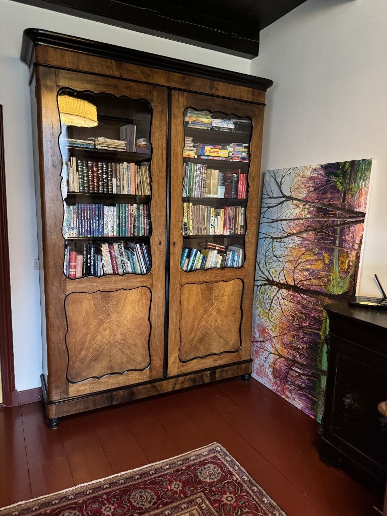 Antieke 19e-eeuwse vitrinekast/boekenkast -Biedermeier stijl, Antiek en Kunst, Ophalen