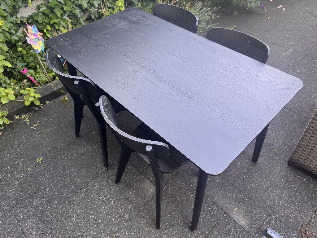Black Wooden Table and 4 Chairs, Ophalen, Gebruikt, 100 tot 150 cm, 50 tot 100 cm