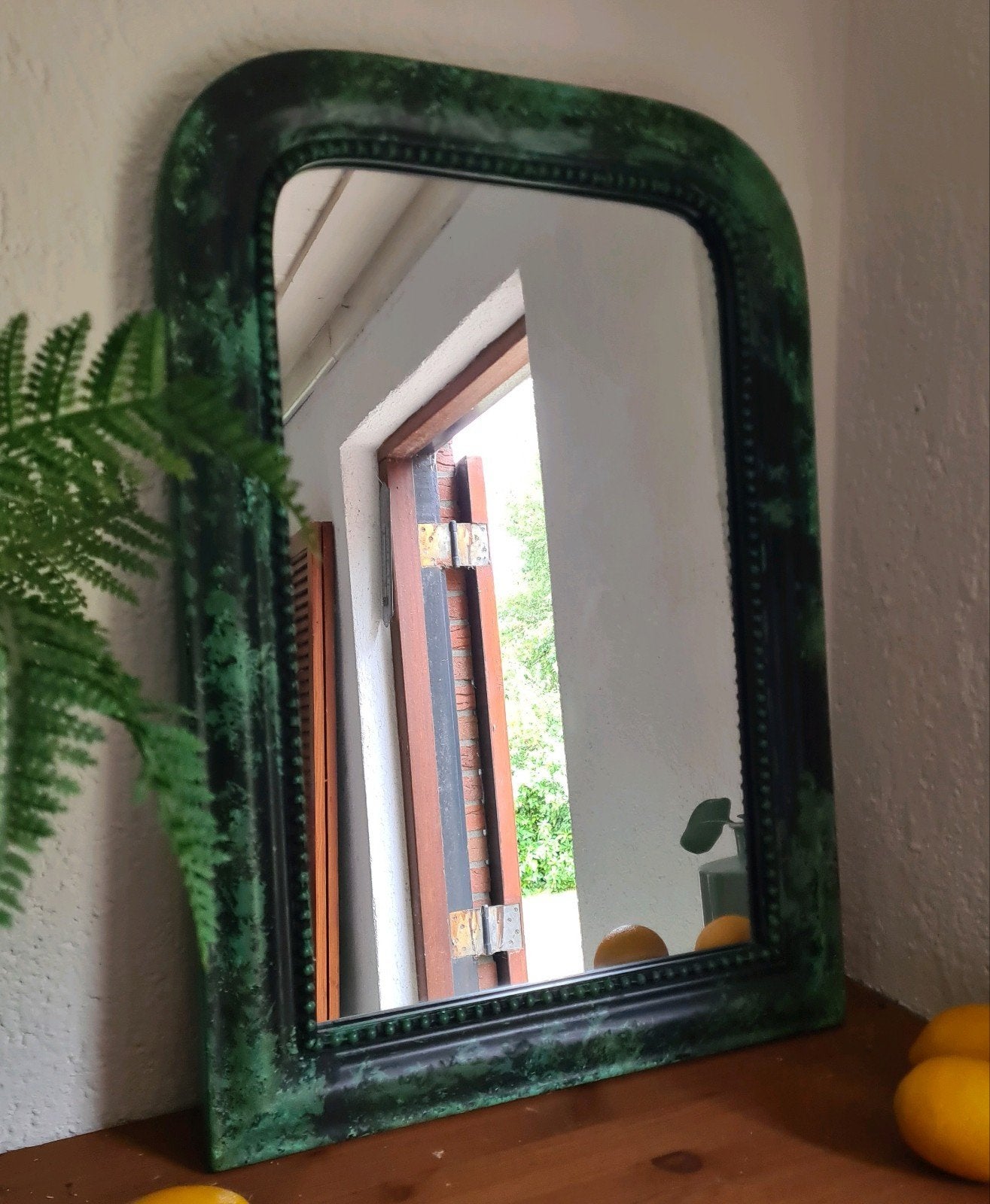 Spiegel bohostyle vintage zwart groen turquoise, Ophalen, Minder dan 50 cm, Zo goed als nieuw, Minder dan 100 cm