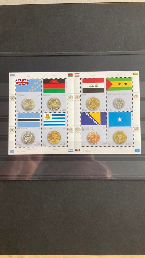 VN Wenen 858/65 munten vlaggen op zegels post fris/994 A, Verzenden