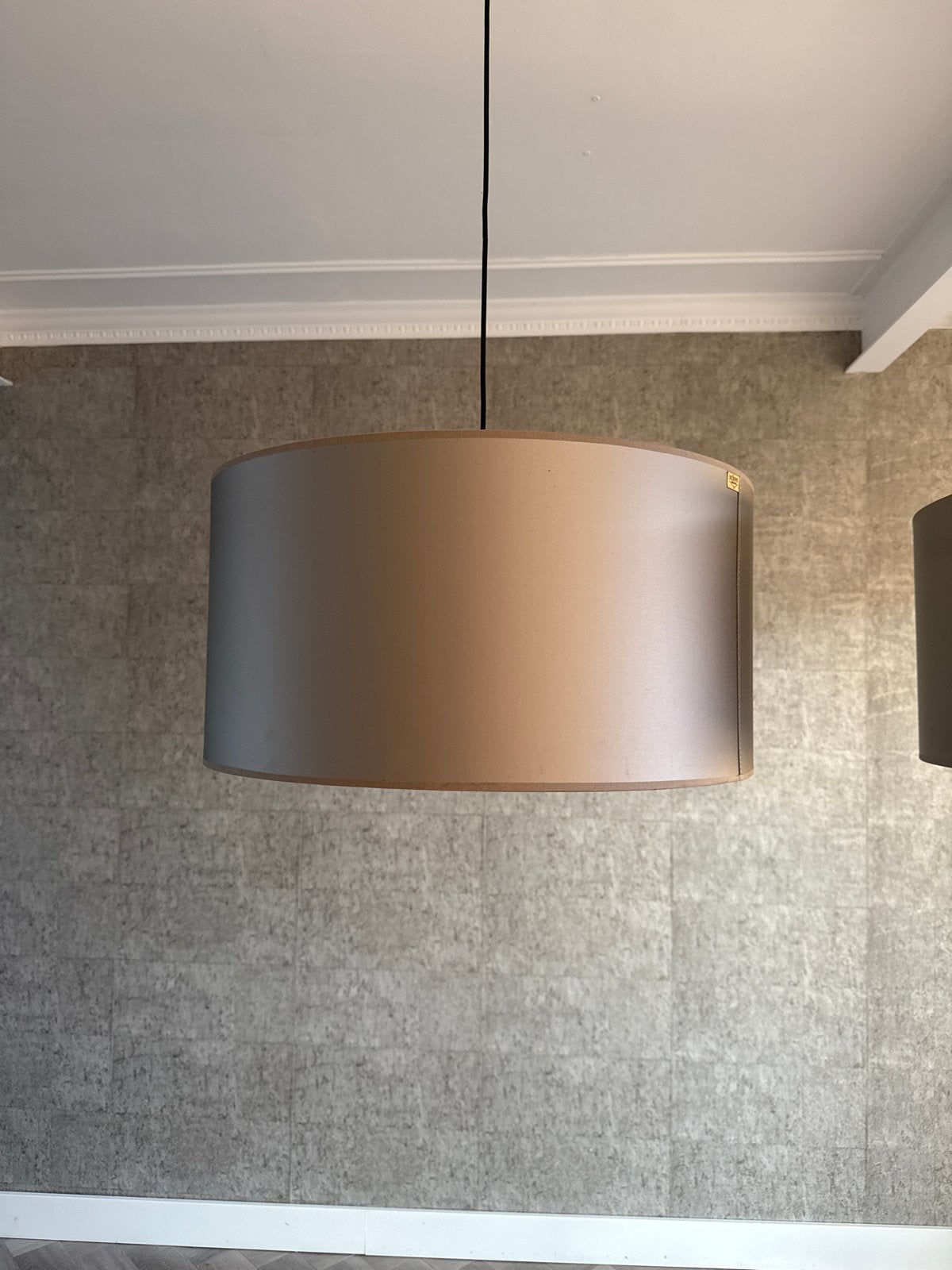 Moderne ronde hanglamp - Goudkleurig/beige, Ophalen, Zo goed als nieuw, Textiel, E27 (groot)