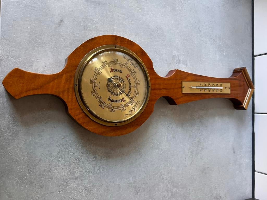Antieke Houten Barometer met Thermometer, Ophalen of Verzenden, Gebruikt, Barometer