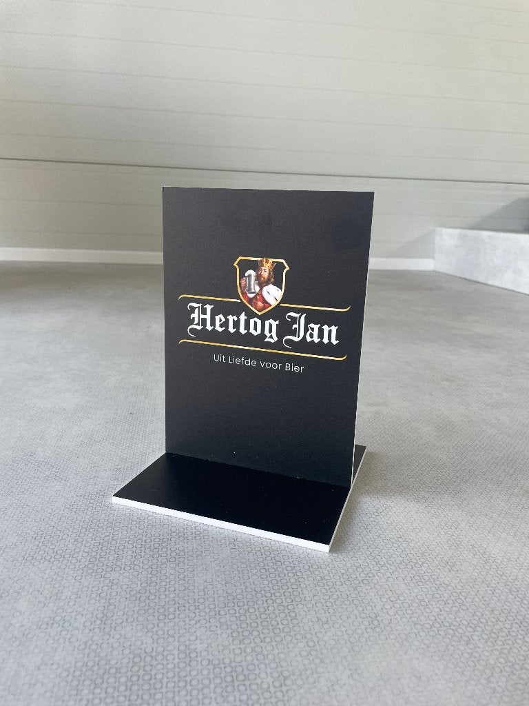 Display Hertog Jan 15x21cm, dubbelzijdig bedrukt, prijskaart, Ophalen of Verzenden, Nieuw, Reclamebord, Plaat of Schild, Hertog Jan