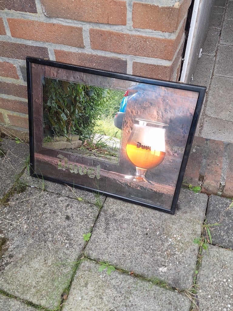 Vintage reclamebord spiegel Duvel bier jaren 80/ 90, Ophalen of Verzenden, Gebruikt, Reclamebord, Plaat of Schild, Duvel