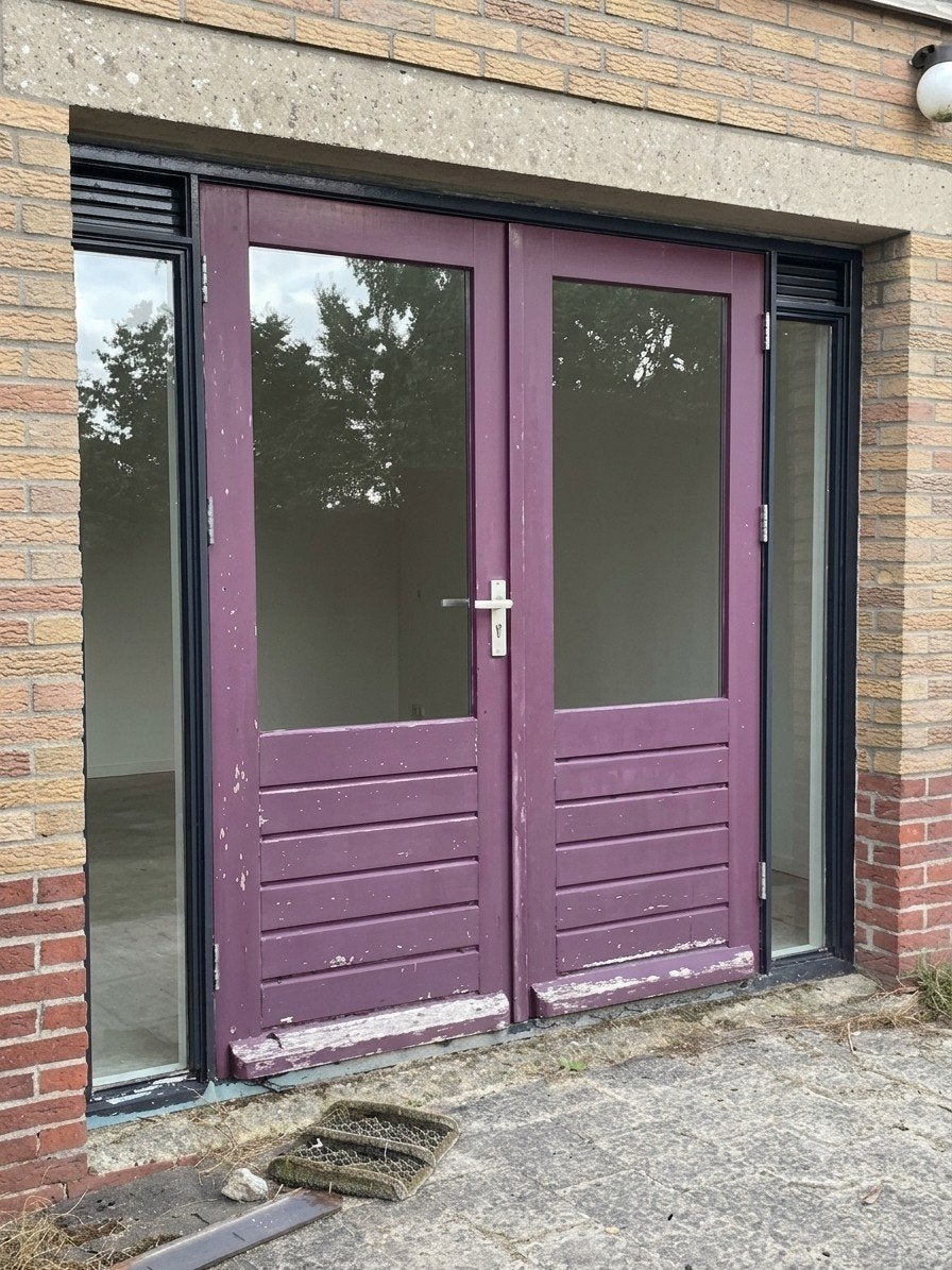 Dubbele tuindeuren met zijlichten en ventilatieroosters, Ophalen, Gebruikt, Buitendeur, Glas