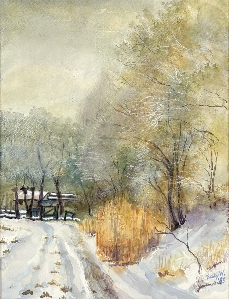 1081. Aquarel, Eddy Wierenga – winters boslandschap, 1985
