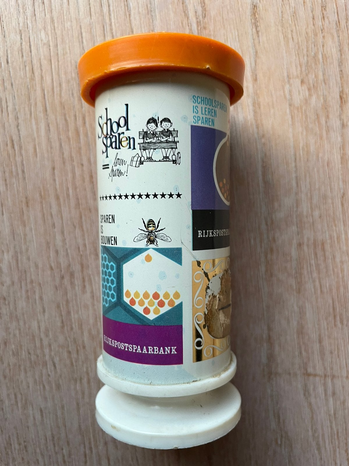 Spaarpot van RPS schoolsparen vintage, Verzamelen, Spaarpotten, Ophalen of Verzenden, Gebruikt, Metaal of Blik, Overige thema's