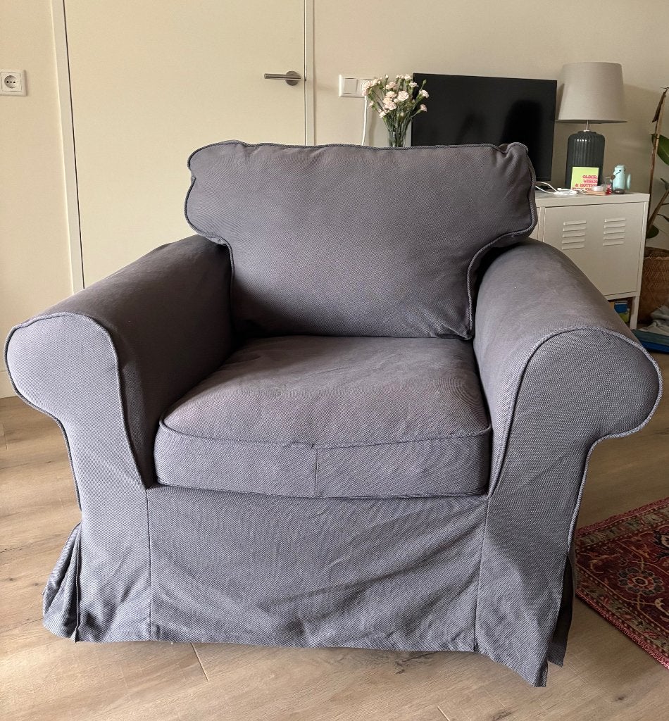 Grijze IKEA-fauteuil Ektorp, Ophalen, Gebruikt, 75 tot 100 cm, 100 tot 125 cm