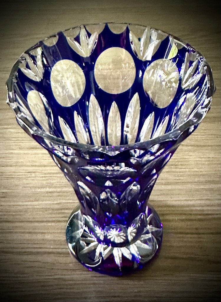 Boheems Kobaltblauw Vaas Kristal Handgeslepen Overlay glas, Verzenden