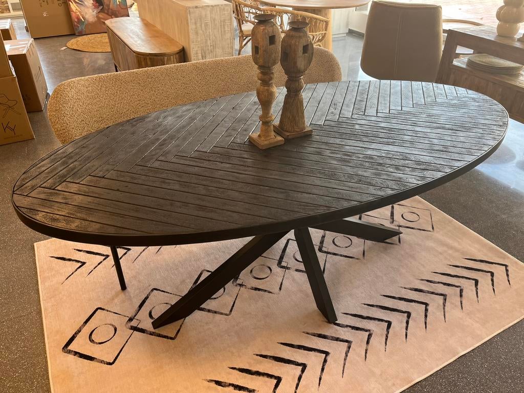 Magazijn leegverkoop nieuw eettafel zwart mangohout visgraat, Nieuw, Ophalen of Verzenden, Info@wkhome.nl, Argonweg 20 Amersfoort