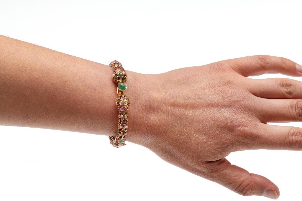 Robijn smaragd exclusieve gouden slaven armband bangle luxe, Sieraden, Tassen en Uiterlijk, Armbanden, Voordeelsieraden, Verzenden