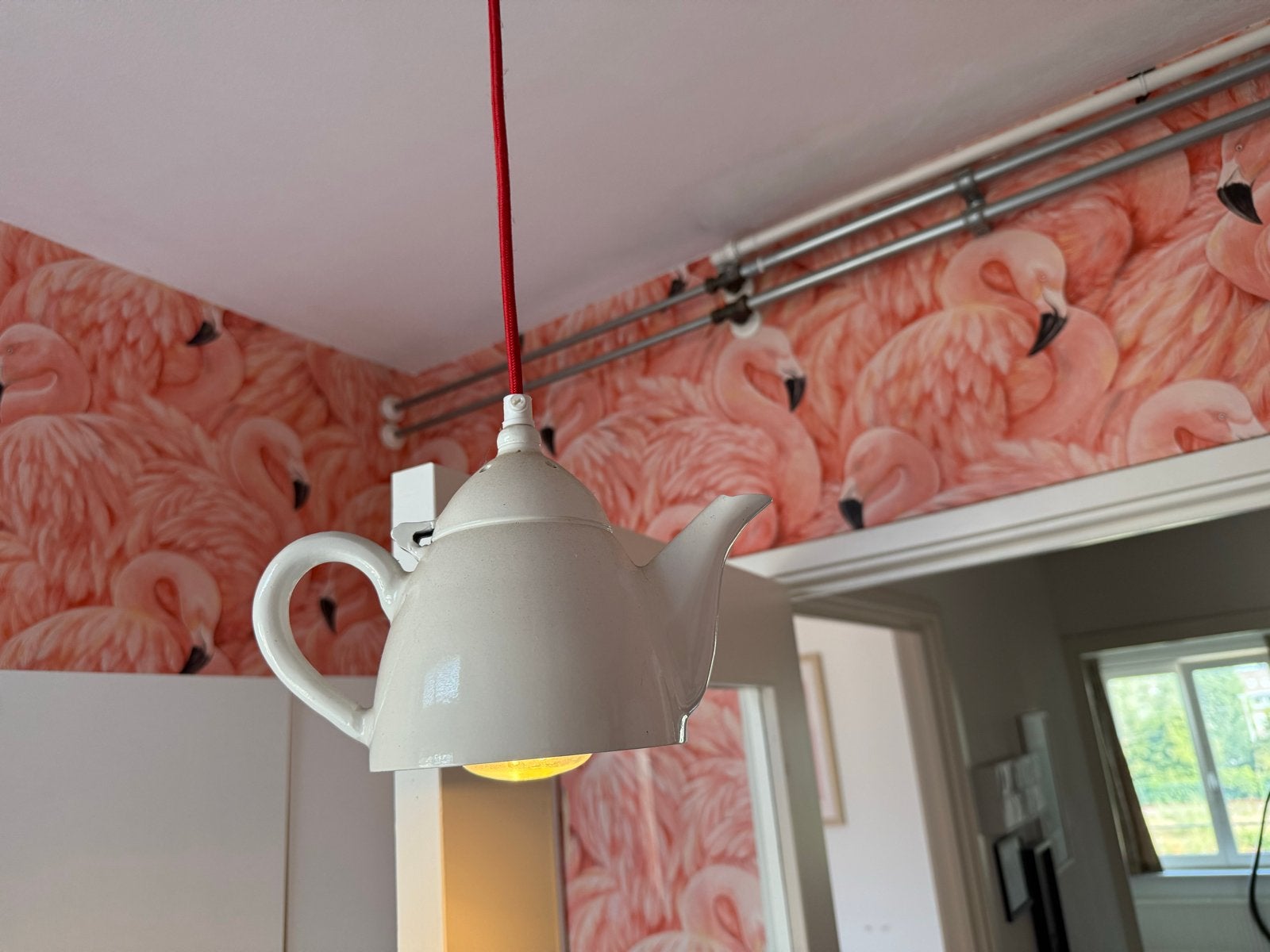 Unieke metalen theepot lamp - speels en stijlvol, Ophalen of Verzenden, Zo goed als nieuw, Metaal