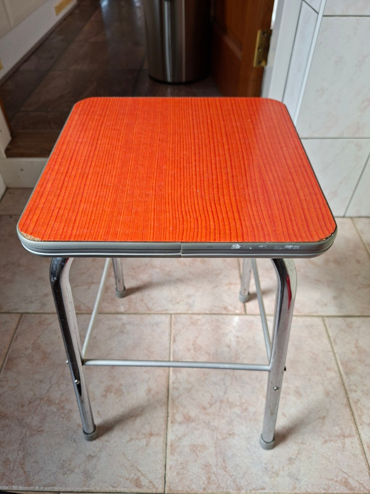 Vintage krukje oranje/chroom, Ophalen, Gebruikt