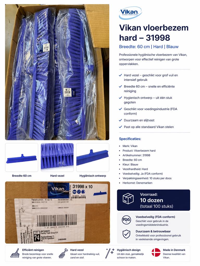 Vikan vloerbezem hard 60 cm – blauw - mooie prijs, Ophalen of Verzenden, Zo goed als nieuw