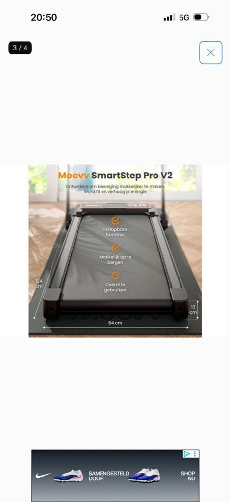 Moovv SmartStep Pro V2 Loopband - Compact & Opvouwbaar, Ophalen, Zo goed als nieuw, Metaal, Loopband