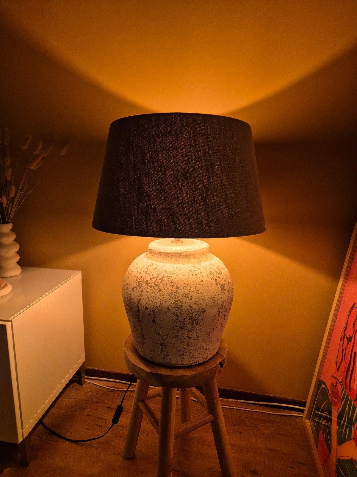 Sfeervolle kruiklamp / tafellamp met kap, Ophalen, Natuurlijk materiaal, E27 (groot), Met kap