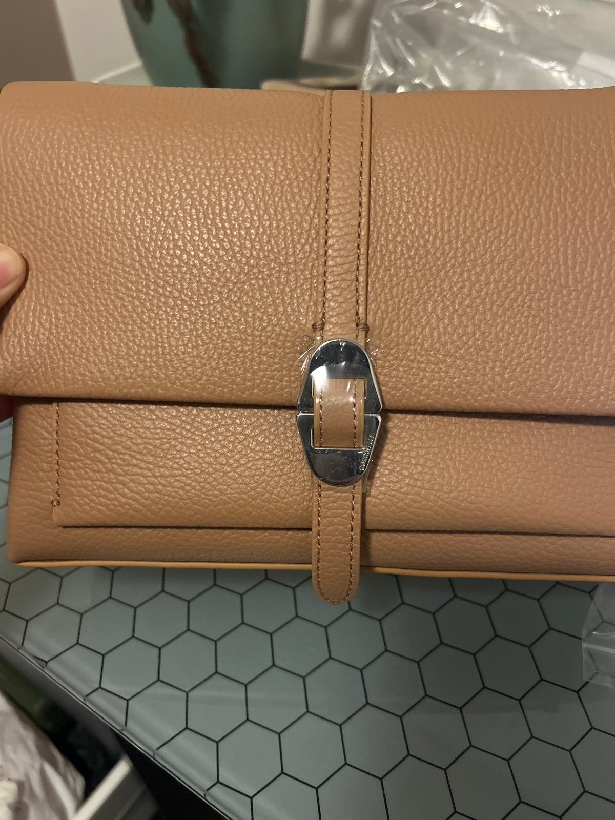 Stijlvolle beige handtas - nieuwe leather dag tas, Ophalen of Verzenden, Zo goed als nieuw, Beige, Handtas