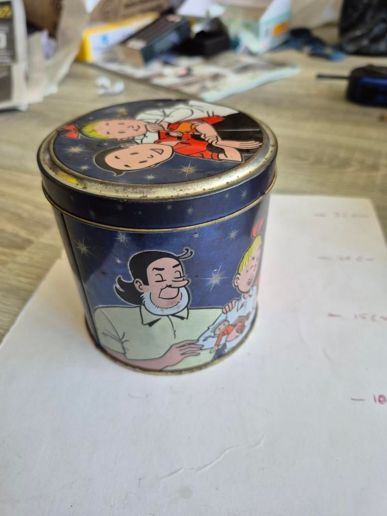 Vintage blikken trommel met suske en wiske, Ophalen of Verzenden
