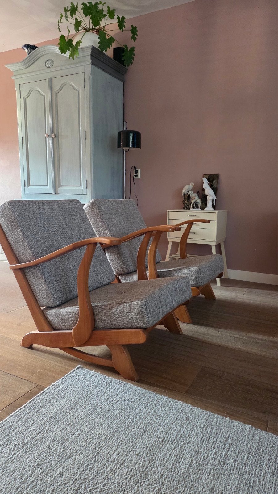 Set van 2 vintage jaren '50 fauteuils - Nieuw gestoffeerd, Ophalen of Verzenden, Zo goed als nieuw, Stof, Nvt
