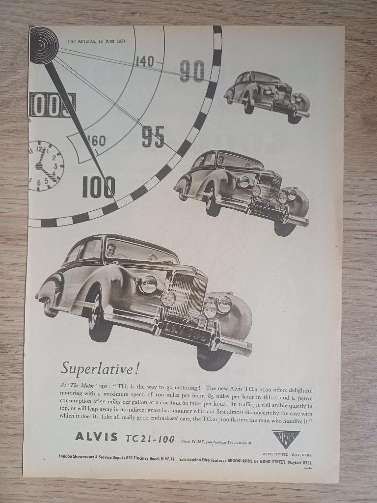 Originele Alvis advertentie uit 1954, Verzenden, Zo goed als nieuw, Overige merken