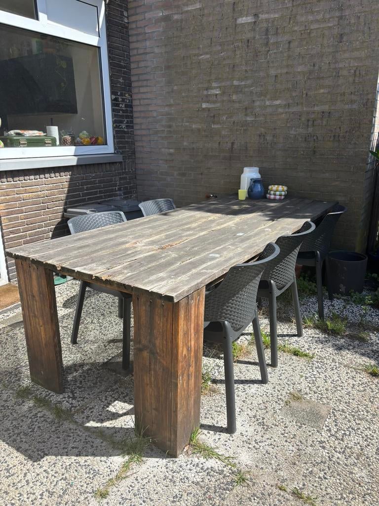 Tuintafel van steigerhout, Tuin en Terras, Tuintafels, Ophalen, Gebruikt, Rechthoekig, Hout