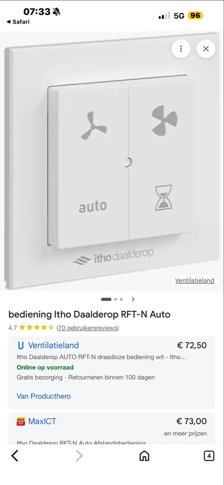Itho Daalderop RFT-N Auto Ventilator Bediening, Ophalen of Verzenden, Nieuw, Ventilator