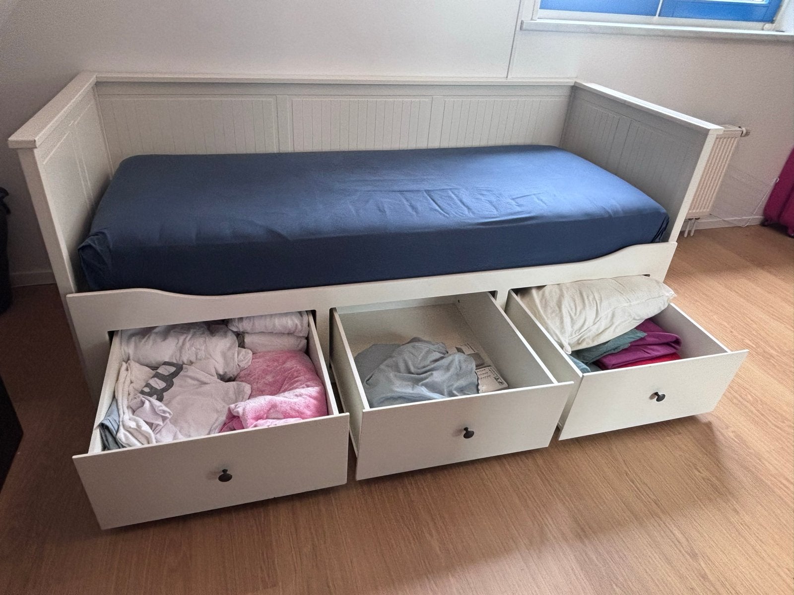 IKEA Hemnes Bedbank met 3 lades - Wit gebruikt, Ophalen, Wit, Tweepersoons, 80 cm