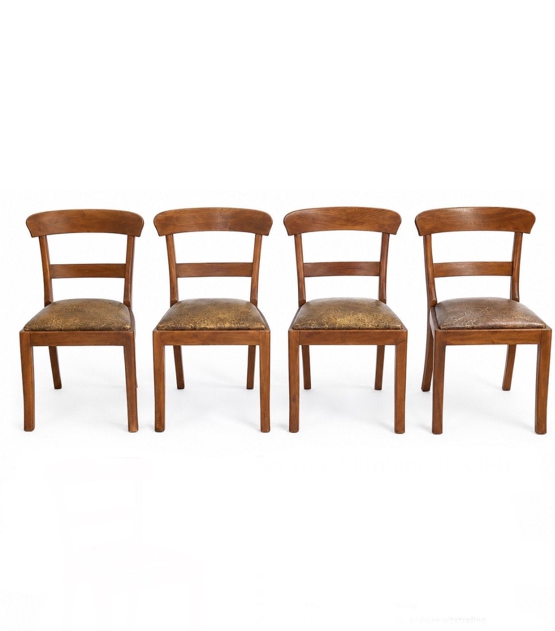 Set van 4 antieke vintage houten stoelen met lederen zitting, Ophalen