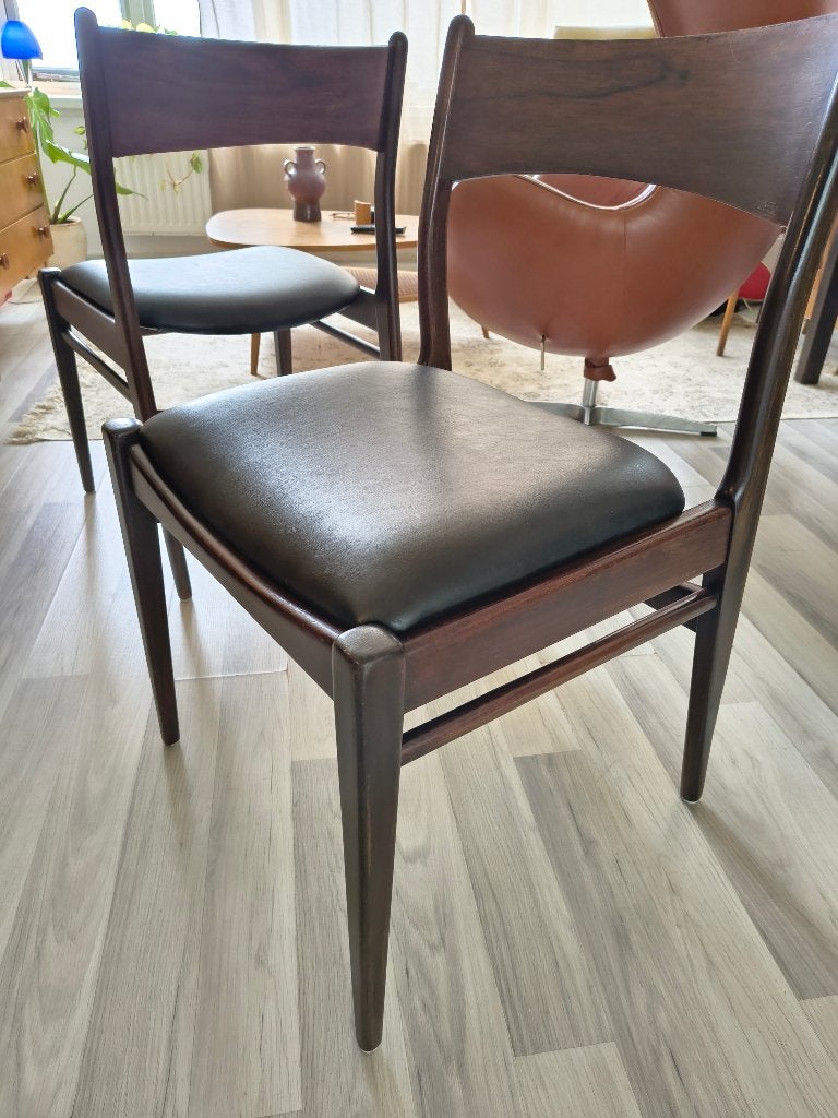 2 Vintage Deense Design Stoelen – Jaren 60 Mid-Century, Twee, Zwart, Onbekend, Ophalen of Verzenden