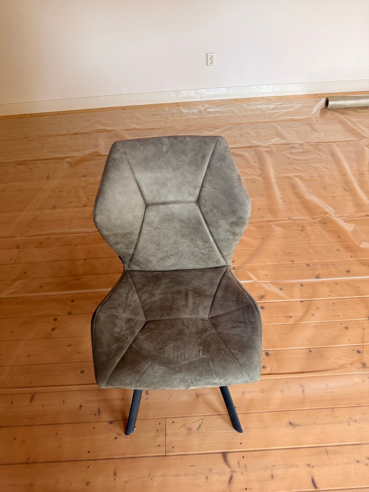 6 eetkamerstoelen van de Bommel, groen/bruin, zithoogte 48cm, Ophalen, Gebruikt, Overige kleuren, Leer