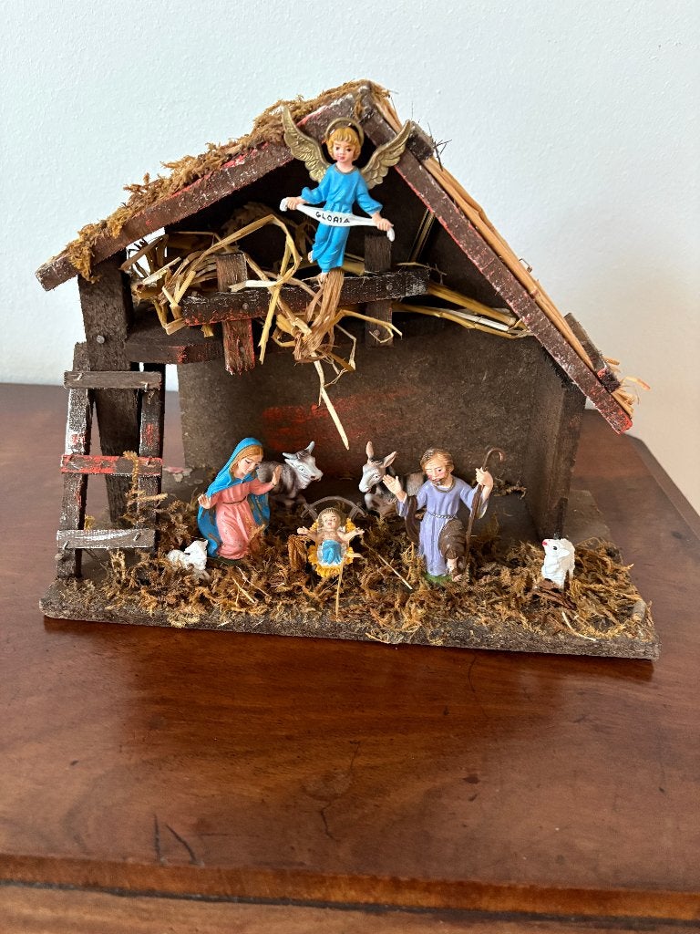 Vintage Italiaanse houten kerststal met figuurtjes Jaren '50, Diversen, Ophalen of Verzenden, Gebruikt