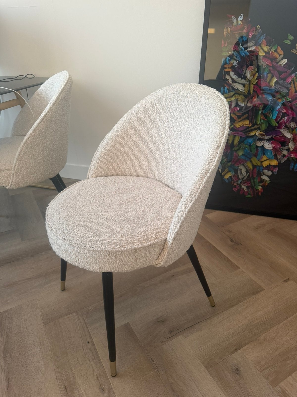 Eichholtz cooper boucle eetstoelen 4x, Huis en Inrichting, Ophalen of Verzenden, Zo goed als nieuw, Vier