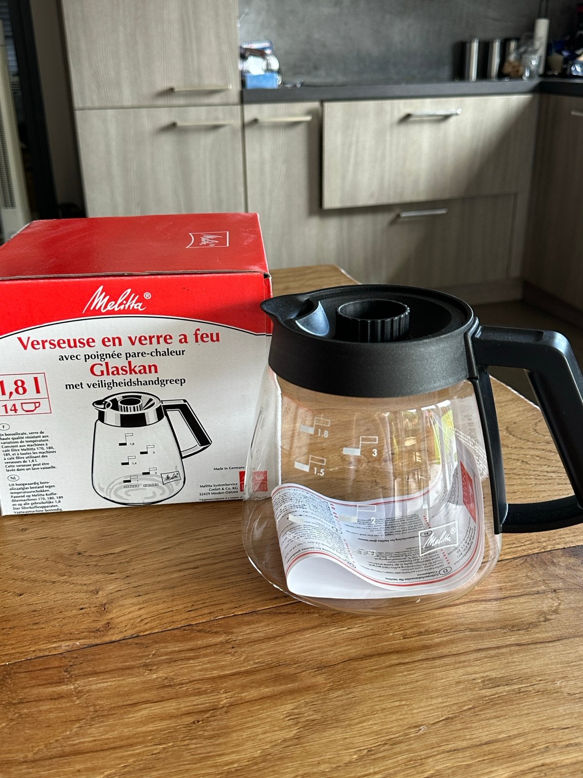 Melitta Glaskan met veiligheidsgreep 1,8 Liter - Nieuw, Overige modellen, Overige typen, 10 kopjes of meer, Nieuw