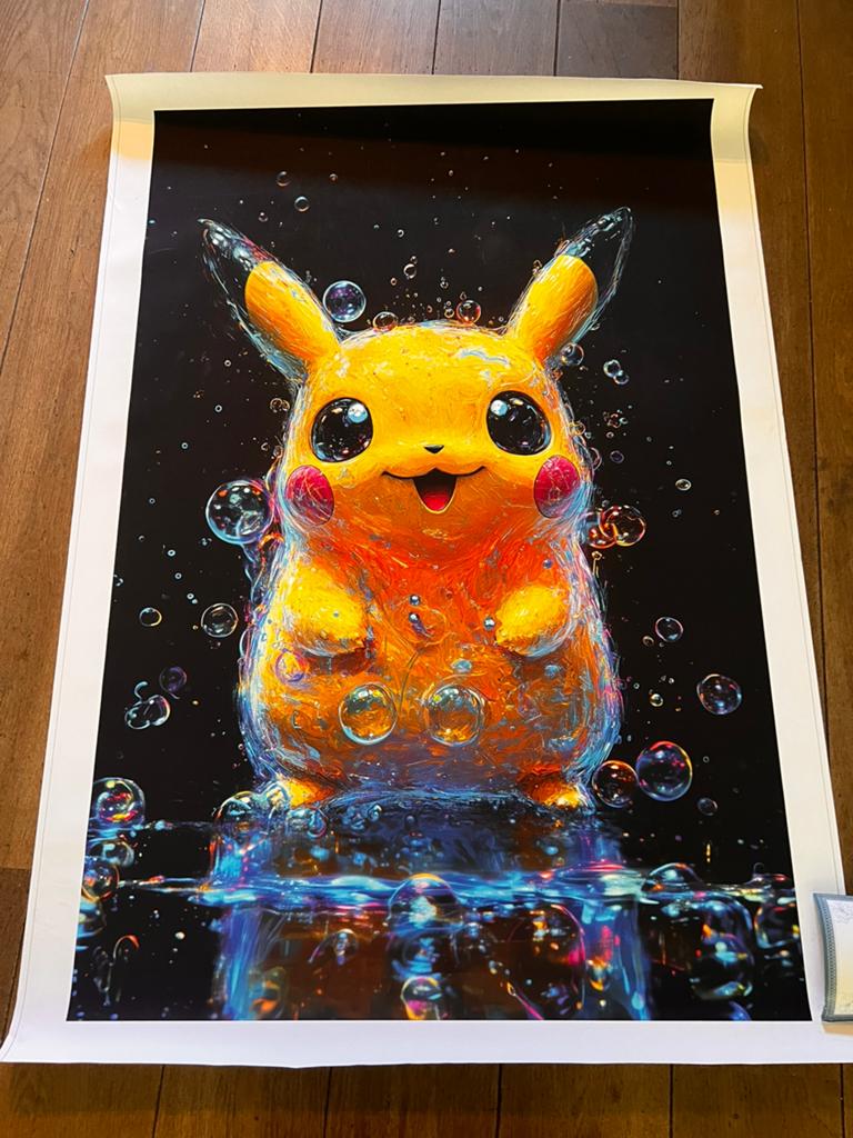 Pikachu door kunstenaar lea ottavi met certificaat, Ophalen, Zo goed als nieuw, Schilderij, Minder dan 50 cm