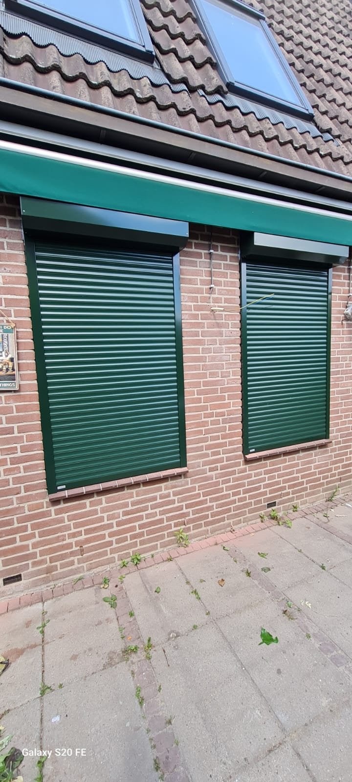 Alulux groene rolluiken (2x raam, 1x deur) - niet elektrisch, Ophalen, Gebruikt, Overige kleuren, 200 cm of meer