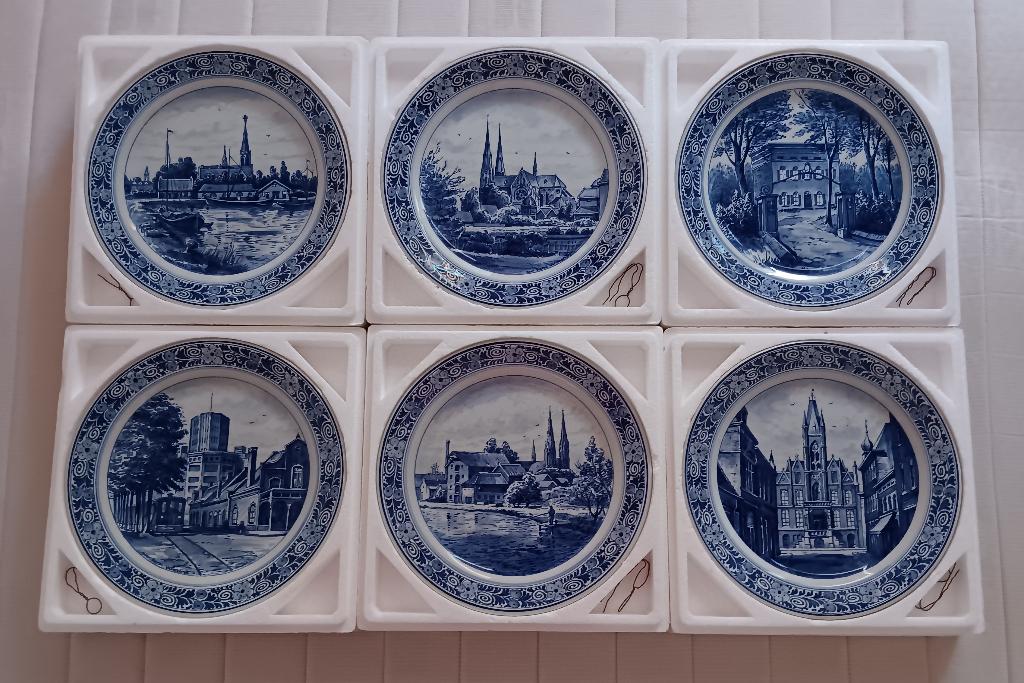 Delft Porceleyne Fles - 6 wandborden Hoyng te Eindhoven 1978, Antiek en Kunst, Ophalen of Verzenden