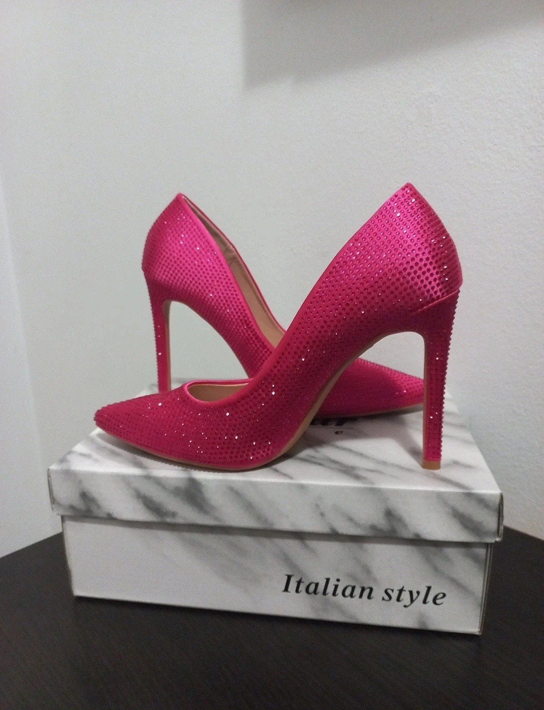 Fuchsia-roze stilettohakken met zirkonia, Ophalen, Nieuw, Seastar Blue, Schoenen met hoge hakken