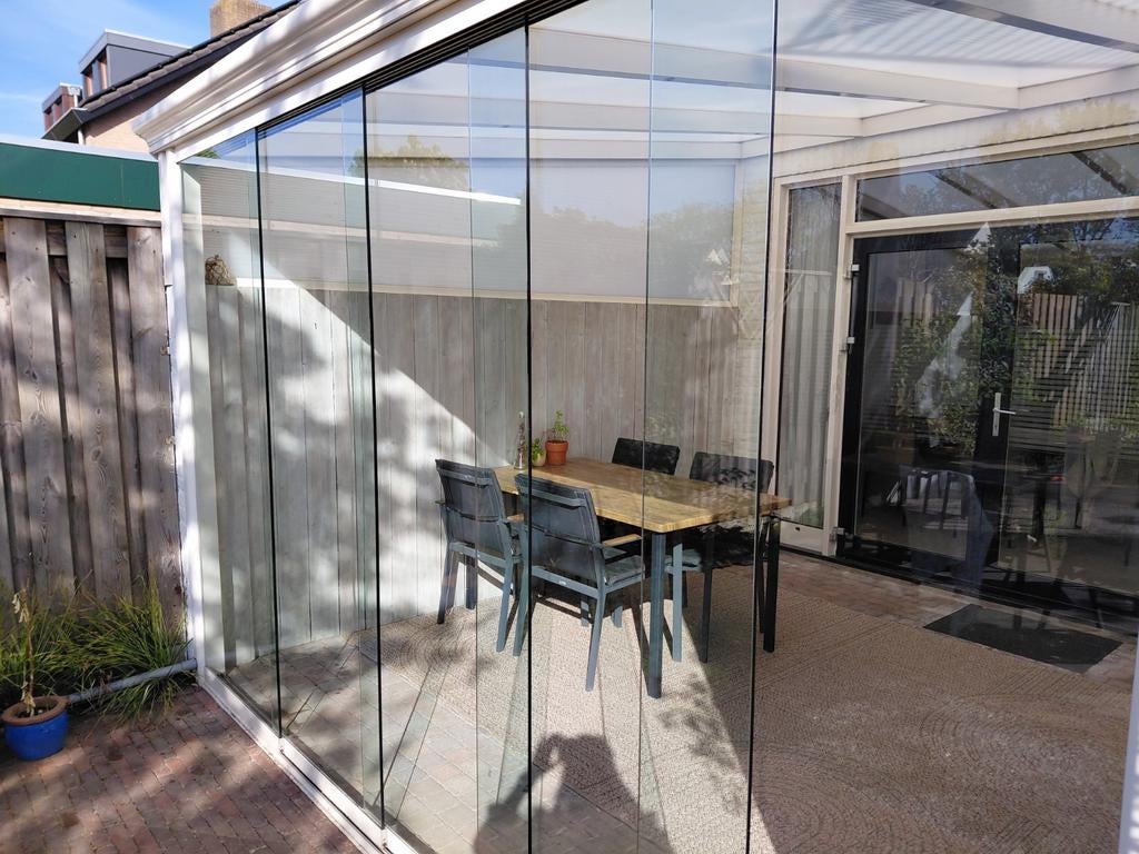 Serre compleet met glazenschuifwand + verlichting, Tuin en Terras, Kassen, Zo goed als nieuw, Aluminium, Glas, Ophalen