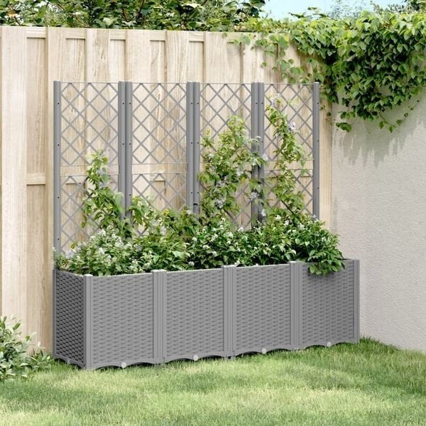 Plantenbak met latwerk  polypropeen grijs nieuw in doos, Ophalen of Verzenden, Nieuw, Kunststof, Tuin