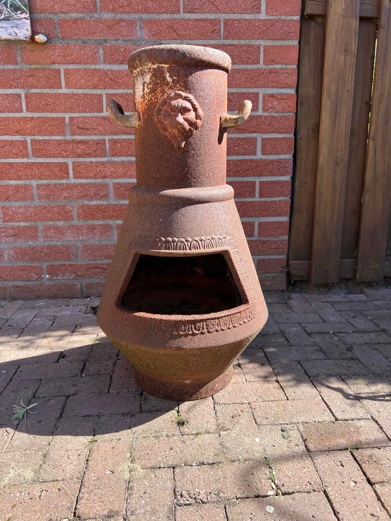 Rustieke gietijzeren buitenhaard / terrashaard, Tuin en Terras, Ophalen, Gebruikt