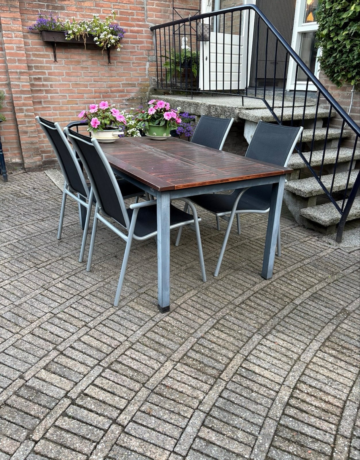 Tuintafel met 6 stoelen, Tuin en Terras, Ophalen, Gebruikt, Rechthoekig, Hout