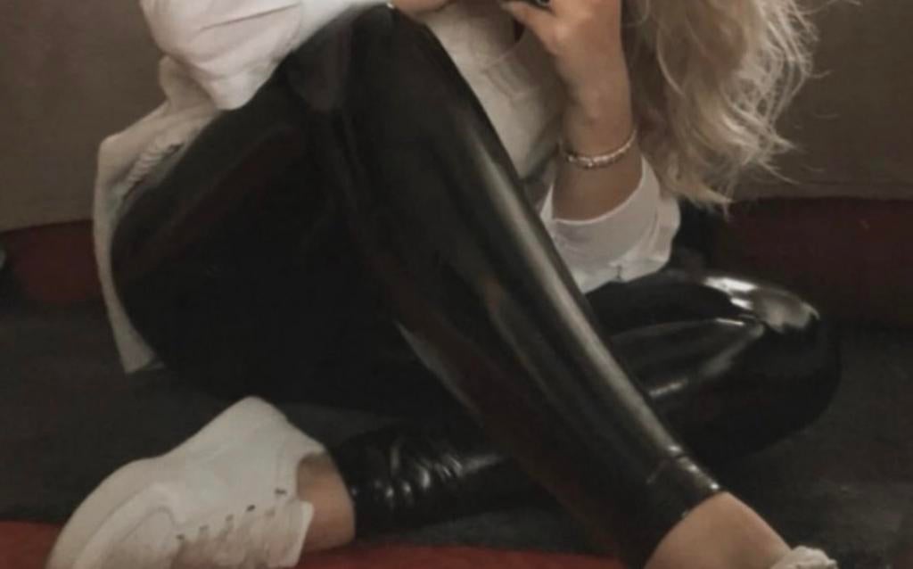 Wetlook legging glimmend XL, Verzenden, Zwart, Gedragen, Legging