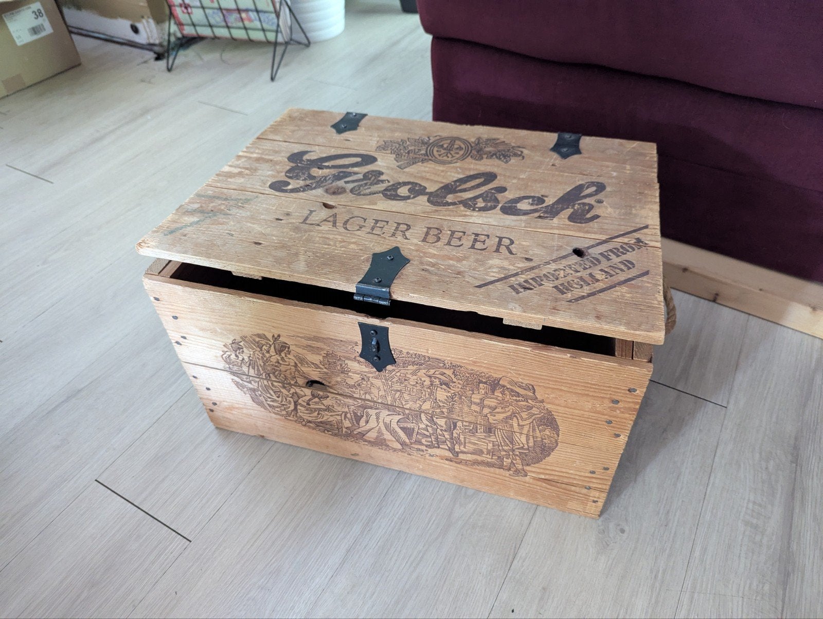 Vintage Grolsch Houten Krat - Decoratieve Opbergkist, Verzamelen, Blikken, Ophalen of Verzenden, Gebruikt, Overige, Overige merken