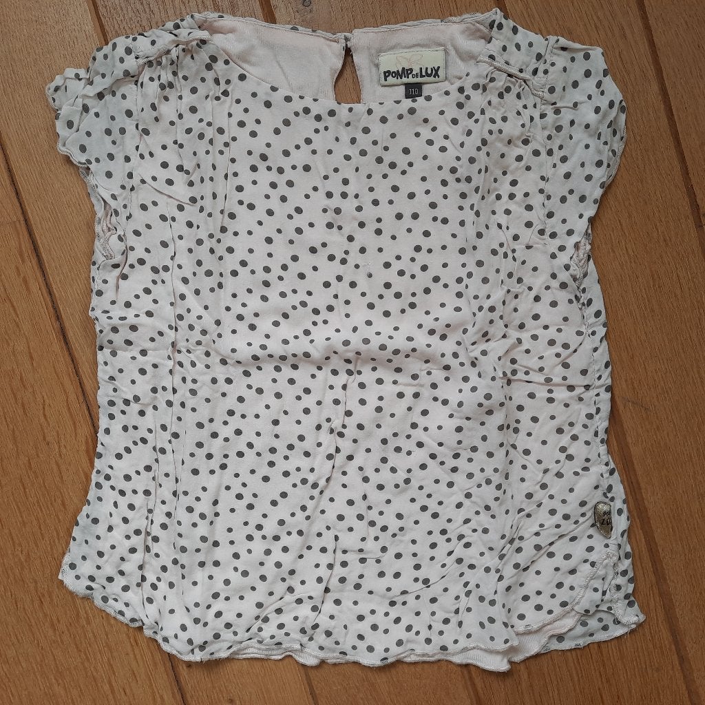 Pomp de Lux t- shirt roze grijze stip maat 110, Gebruikt, Meisje, Ophalen of Verzenden, Shirt of Longsleeve