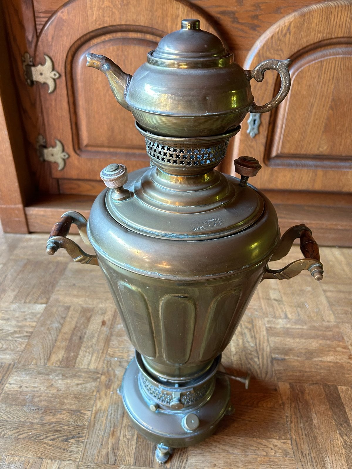 Antieke koperen Samovar met theepot, Ophalen of Verzenden