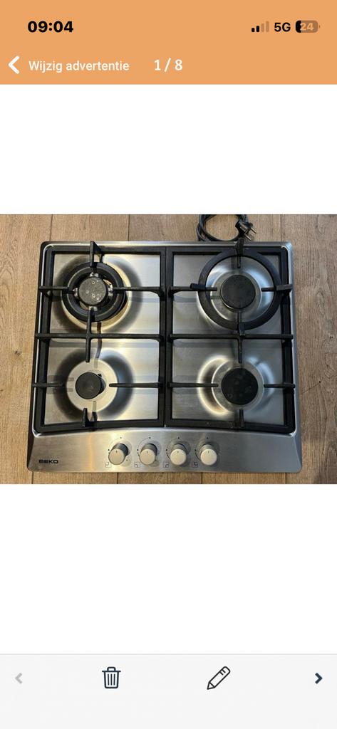 Beko HIG64221SX Gaskookplaat - Zo goed als nieuw!, Zo goed als nieuw, Inbouw, Gas, 4 kookzones