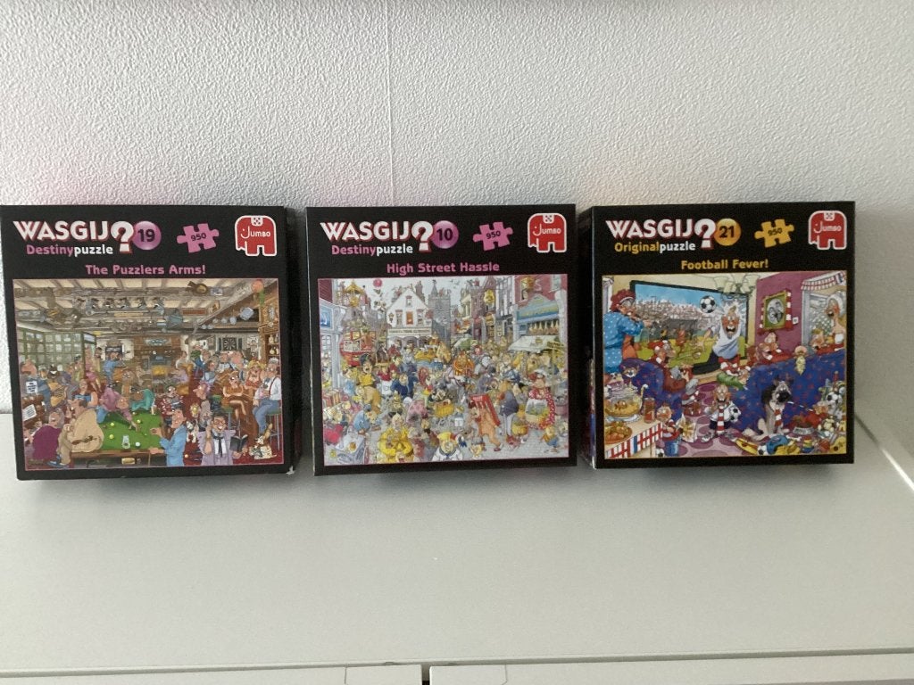 3 leuke Wasgij puzzels van 950 stukjes !, Ophalen, 500 t/m 1500 stukjes, Zo goed als nieuw, Legpuzzel