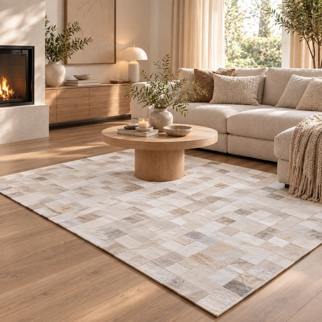 Koeienhuid patchwork wit 180x120cm | Lederstore, Wit, Landelijk, modern, Scandinavisch, industrieel, 100 tot 150 cm, Nieuw