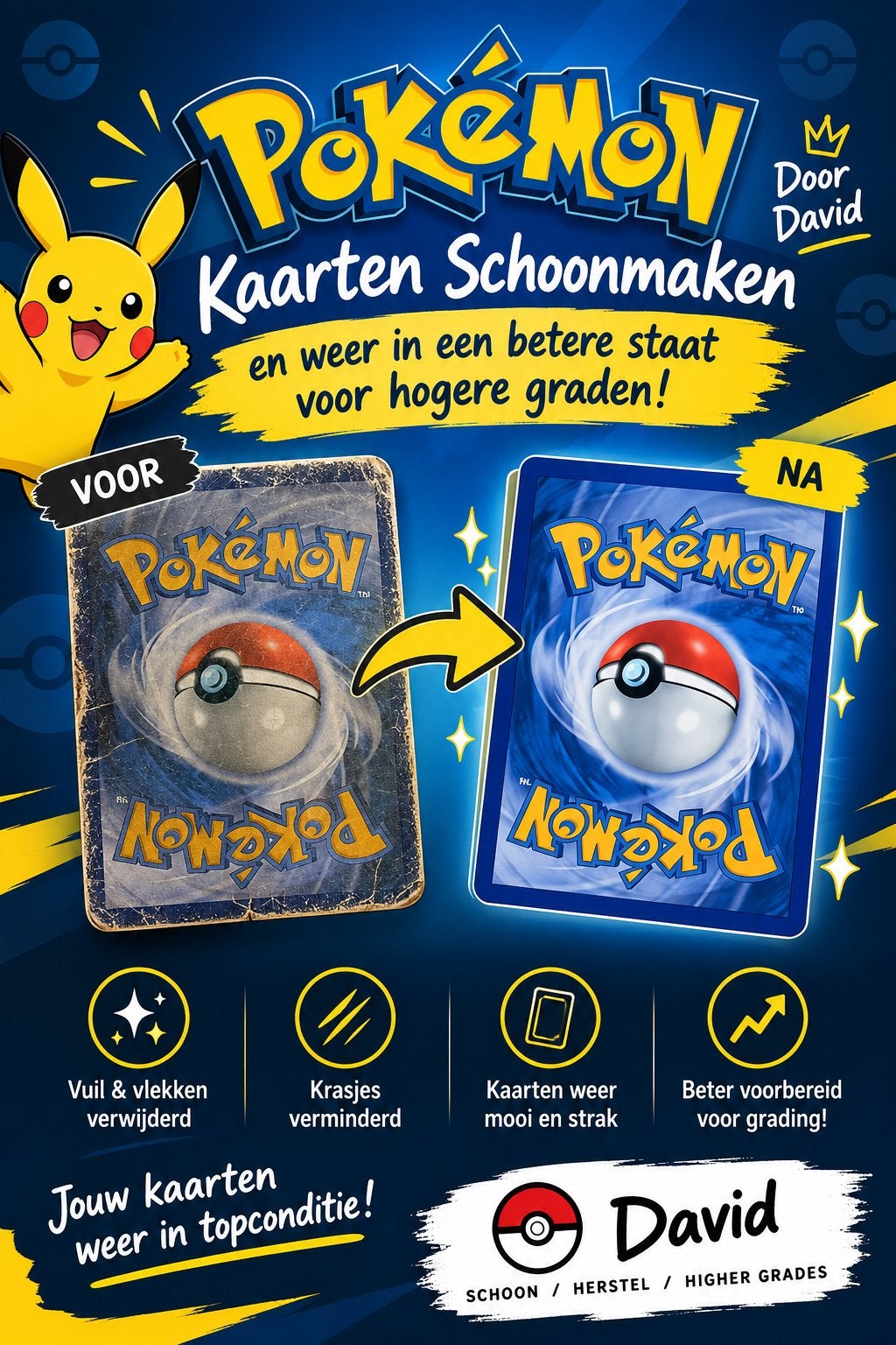 Pokémon kaarten schoonmaken & voorbereiden voor grading!, Tickets en Kaartjes, Drie personen of meer